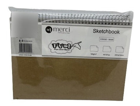 Caderno Sketchbook Kraf Merci Folhas Brancas 40 Folhas 180g. 0