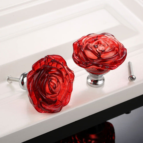 SZ 5Pcs Crystal Rose Glass Cabinet Knob, Drawer Pull Handle, Kitchen Door/Wardrobe Knobs, Diameter: 1.97'' Red 4