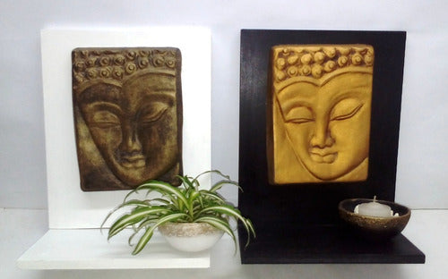 Buddha Ceramic and Wood Frame with Hanging or Standing Candle Holder 1