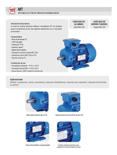 Motorarg Electric Motor Trifasic, 1500rpm 0.33hp Carcaza C63 2