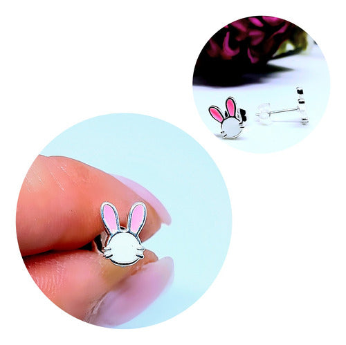 Barú White Steel Bunny Ears Earrings in Pink 0