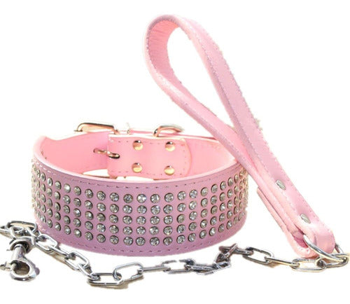 Haoyueer 2 Inch Wide Rhinestone Leather Dog Collar and Leash Set 0