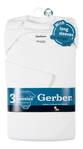 Gerber Set of 3 White Long-Sleeve Bodysuits 1