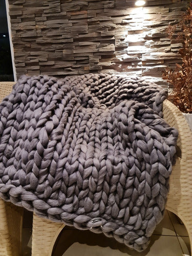 XXL Nordic Wool Blanket 1.60 x 0.40 Queen Bed Runner Black Color 7