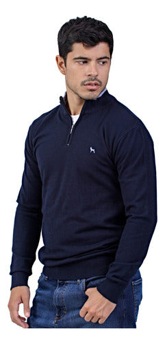Navy Blue Half-Zip Sweater, Men - Bravo J.T S-3XL 3