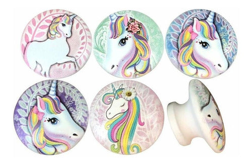 Unicornio Set Of 6 Unicorn Print Wood Cabinet Knobs 1