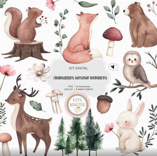 Kits Bonitos: Kit Cliparts Imágenes Png Animalitos Del Bosque Nordicos 0