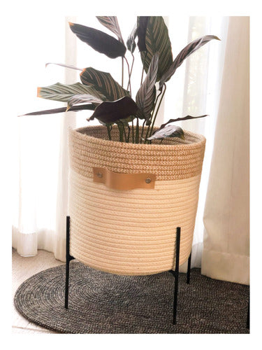 Iron Plant Stand and Cotton Basket Combo for Pots - Handmade 3