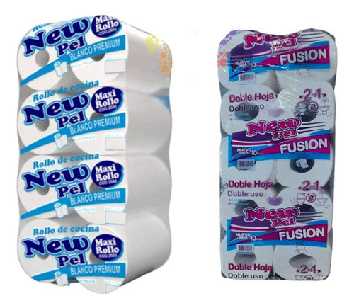 New Pel Toilet Paper D/Sheet 30M + Kitchen Roll Pack of 8 Units 200 Sheets 0