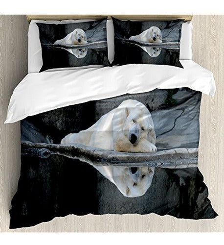 Ambesonne Nordic Duvet Cover Set - Sleeping Polar Bear 0