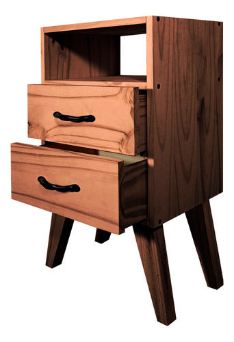 Sajo Retro Nightstand 2 Drawers Modern Wood Legs 3