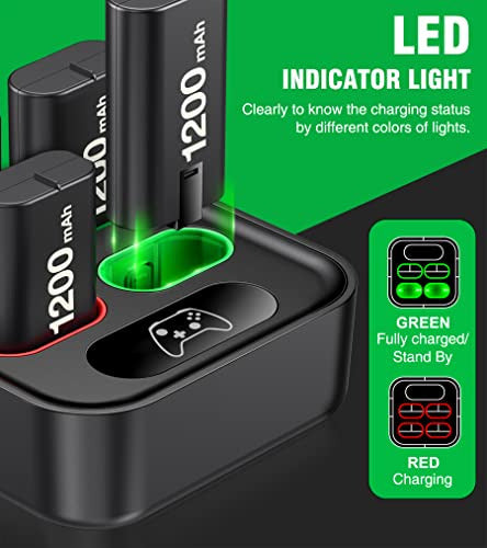 Dinostrike Xbox One Controller Battery Pack Charger with 4 x 1200mAh USB Rechargeable Batteries 3