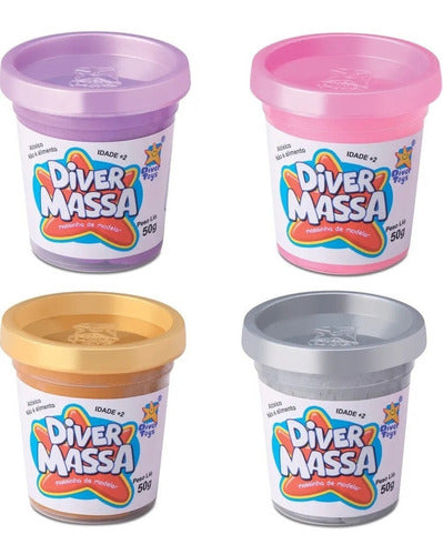 Kit Massinha De Modelar Perolado Metálica 4 Potes Diver Toys 0