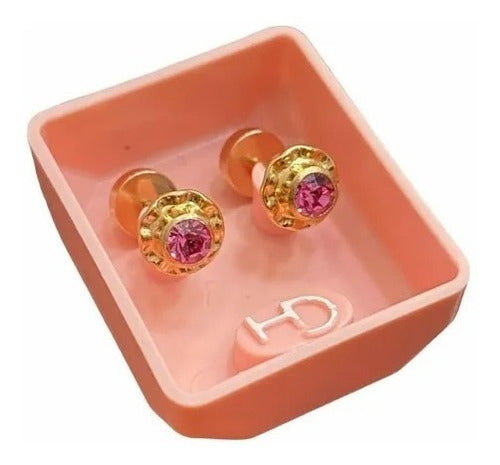 18k Gold Baby Earrings with Strass Stone 5mm Premium CH 5