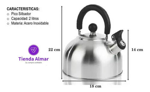 Tienda Almar Stainless Steel Whistling Kettle 2 Liters Black Handle 1