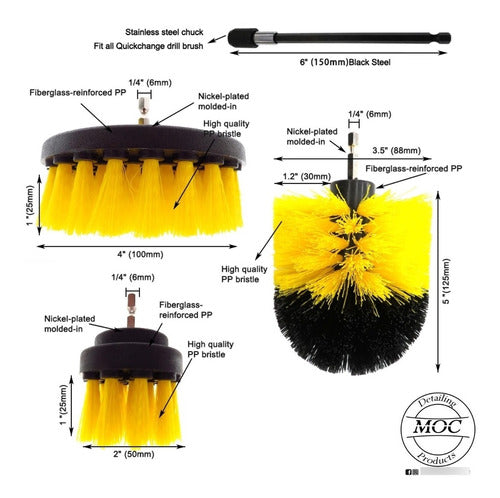 MOC Detailing Imported Drill Brush Cleaning Kit for Upholstery (3) + Extension 1