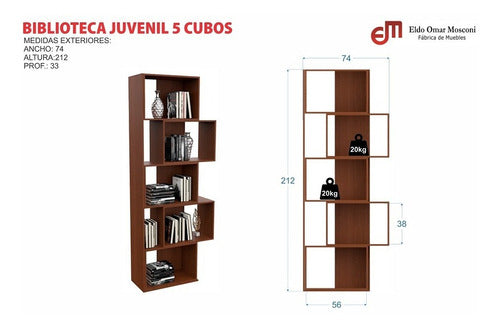 Modern Youth 5-Cube Tobacco Bookcase 80982 - Luico 2