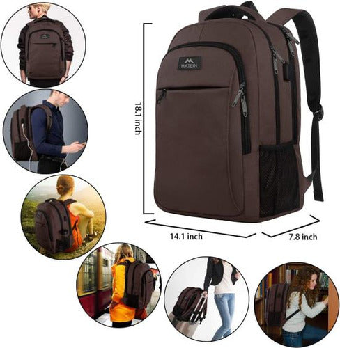 Matein Slim Anti-Theft Notebook Backpack with USB Port - Brown 6