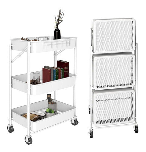 Viowil Carrito De Organizacion Plegable 3 Niveles Con Ruedas Blanco 0