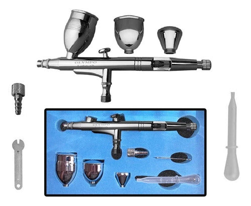 Aerografo Olympo Doble Acción C/ 3 Copas, Aguja 0.3 Mm + Capacitación 0