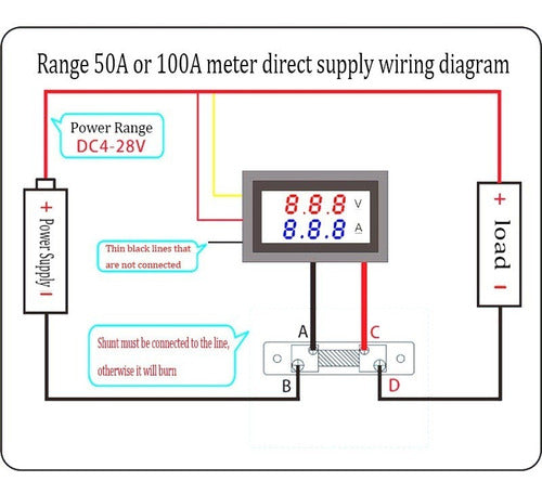 Voltímetro Amperimetro Digital Modular Cc Dc 0-100v 50a Emn 4