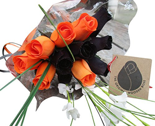 The Original Wooden Rose Halloween Black and Orange Flower Bouquet 1 Dozen 5