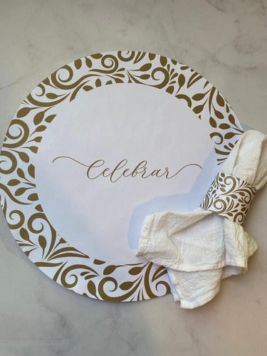 Set of 12 Paper Charger Plates + Napkin Ring 10