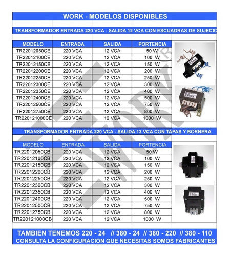 Work Transformador 220 Vca 12 Vca 50 W 1