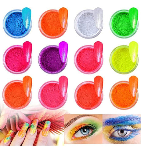 Uiiopjiom 12 Colores Pigmento Fluorescente Polvo De Uñas, UV 3