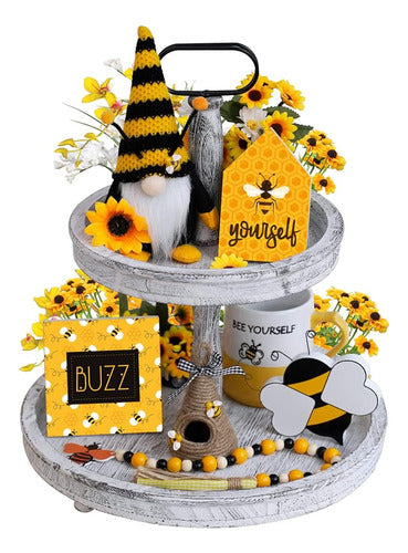 CRCZK Decoraciones De Abejas, Spring Farmhouse Honey Bee Tiered Tray Decor 0