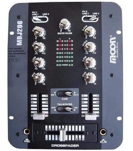 Moon MDJ206 DJ Stereo Mixer Console with 2 Channels and 4 Inputs 0