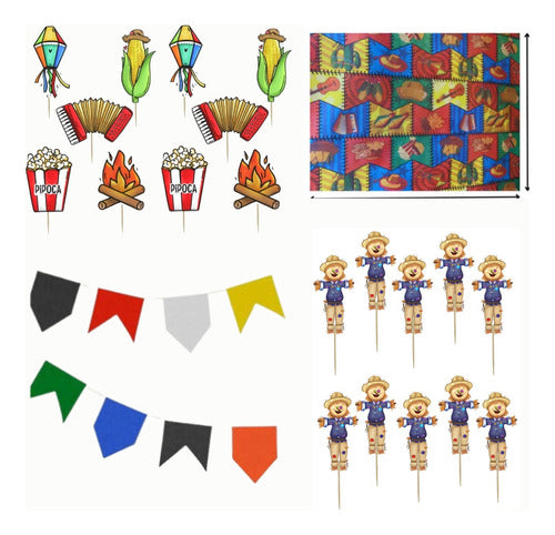 Kit Decoração De Mesa Completa Festa Junina São João Arraiá 0