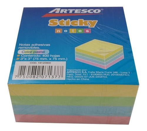 Artesco Notas Adhesivas Removibles Pastel 75 X 75 Mm 400 Hojas 0