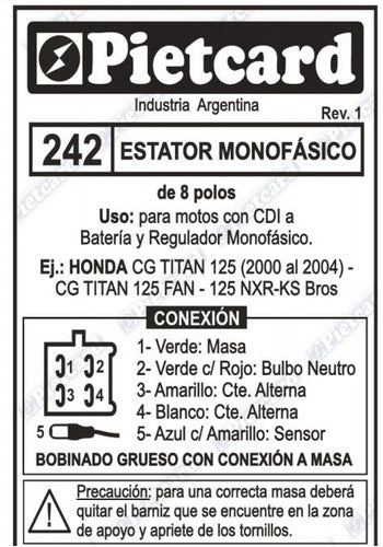 Estator Honda Fan- CG Titan 125- NXR125 Bross Pietcard 242 C 2