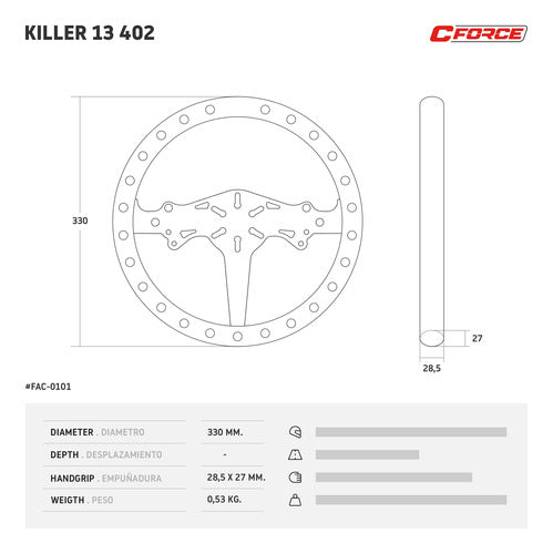 C-Force Killer 402 330mm Steering Wheel Without Offset - Collino 1