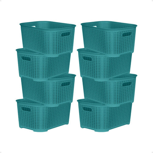 Set of 8 Plastic Rattan Organizer Baskets 36x25x17 cm 11