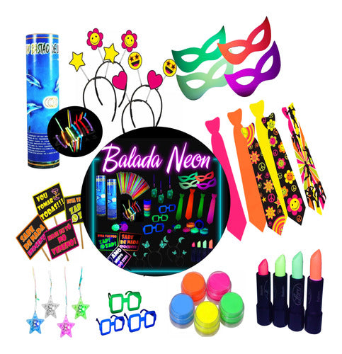 Kit Festa Neon Adereço Brilha Luz Negra 106 Item + Maquiagem 0