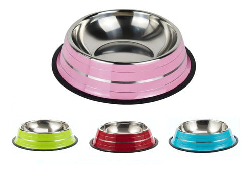 Stainless Steel Dog Feeder with Line Design Color 34cm 0