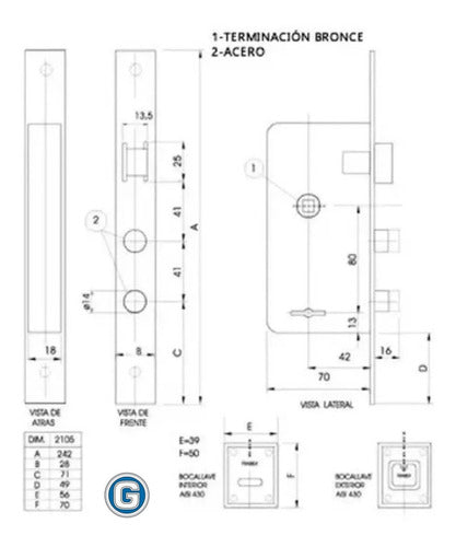 Trabex Cerradura Puerta Trabex 2105 Perno Seguridad Reforzada 6comb 3