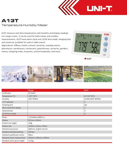 Uni-t Termómetro Higrómetro Digital A13t 5