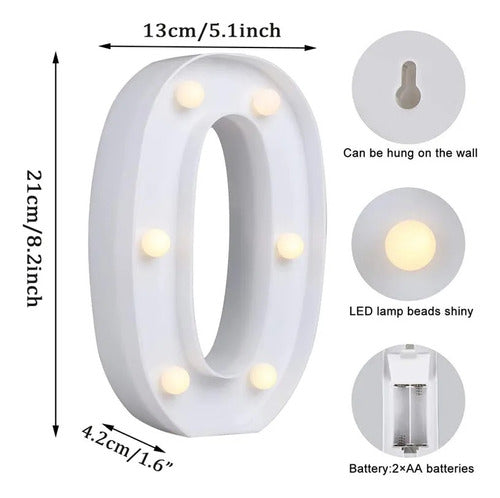 Deco Estrella Numero Luminoso X1 Decorador Plastico Blanco Cartel Luz Led 3