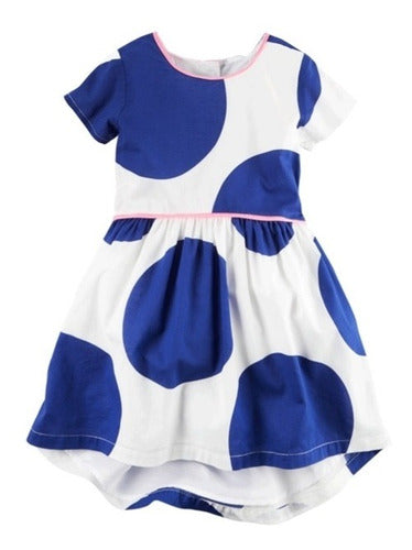 Vestido Niña Manga Corta Blanco Y Azul Lunares Carters 1