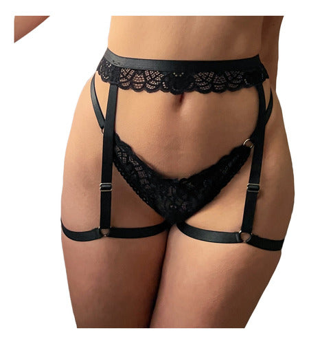 Flowers and Lemons Adjustable Mermaid Lace Garter Belt in Black 0