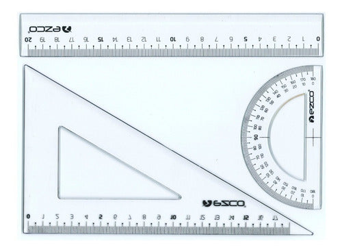 Ezco 12 Set School Geometry Ruler Square Protractor 20cm 1