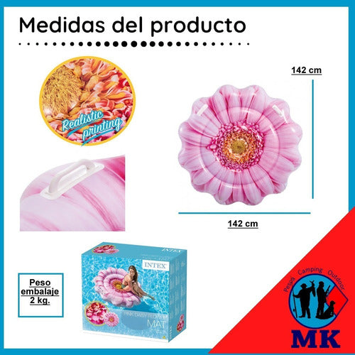 Colchoneta Inflable Pileta Intex Margarita Rosa 142cm 6