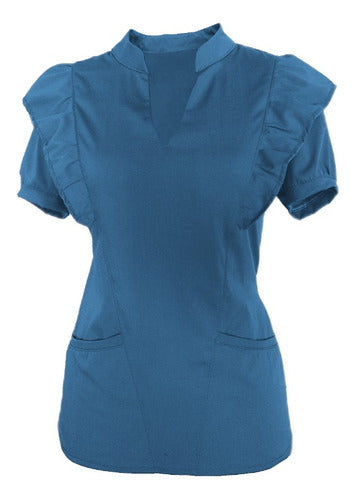 Medical Uniform Set Mao Neck with Ruffles Spandex Women 24