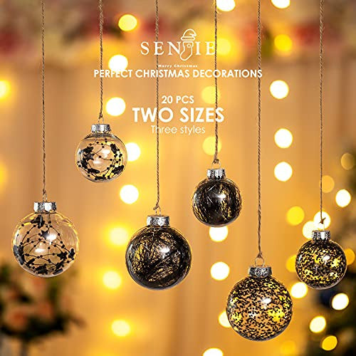 Christmas Ornament Balls Set - Shatterproof Clear Plastic Decorative Baubles for Xmas Tree - 20pcs Black 4