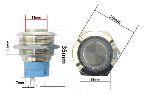 Pulsador De Metal Led Blanco 22mm Sin Retencion Cara Alta 1