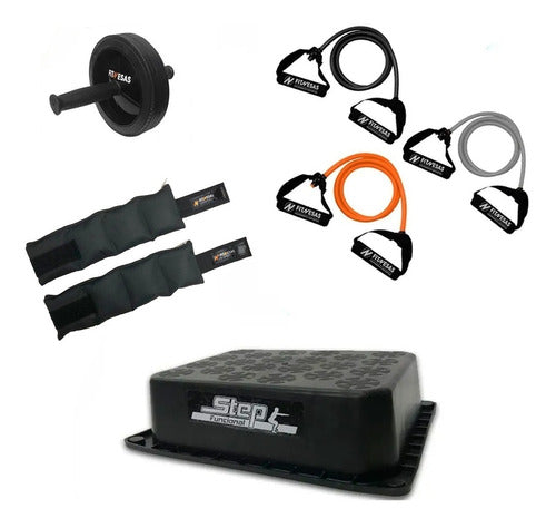 Training Kit: Step + Handles Band + Wheel + 2 Ankle Weights 2 kg 0
