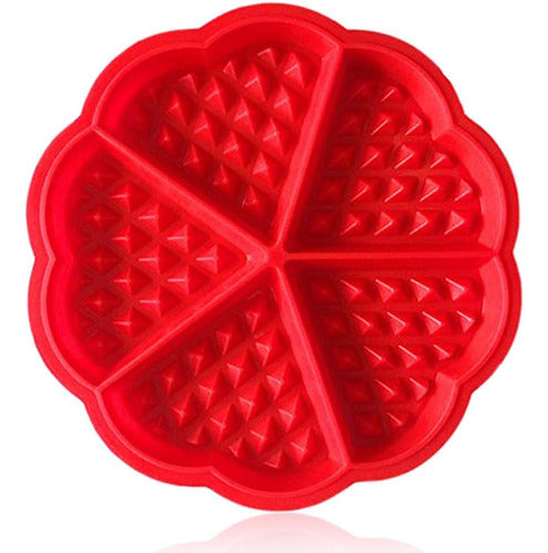 Amison Waffle Mold - Silicone Waffle Baking Molds Flower Heart Shape Muffin Mould, Red 1